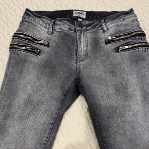 Denim BlVD Charcoal Skinny Jeans with Zipper Details